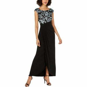 Womens Ruched Embroidered Evening Dress Floral